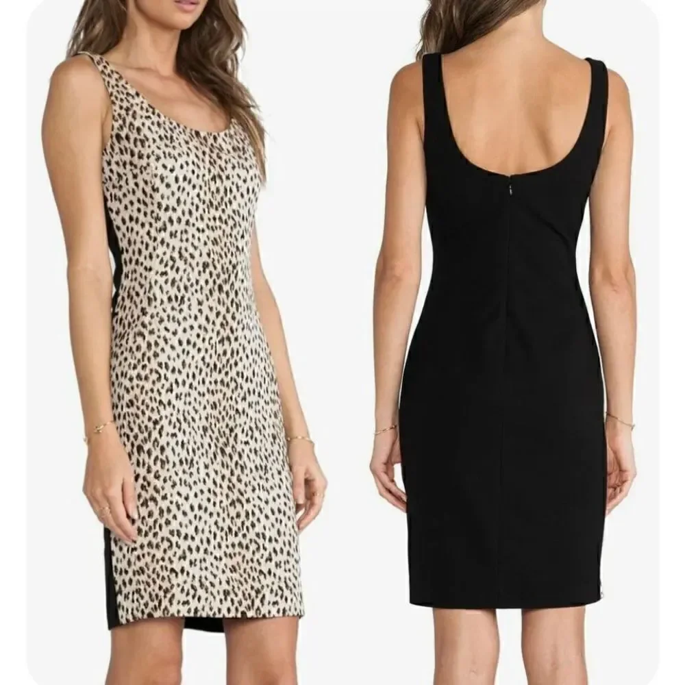 Diane Von Furstenberg Arianna Leopard Caramel New Pearl Black Dress $398